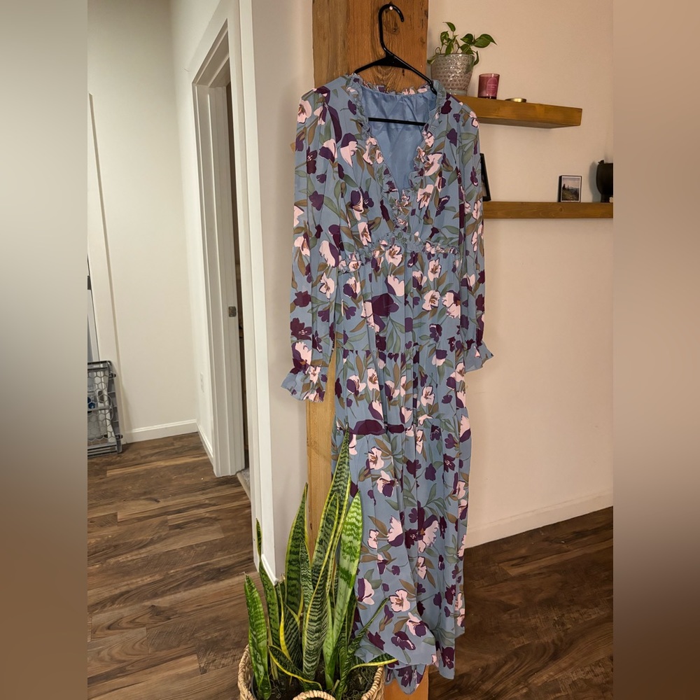 Fun floral flowy maxi dress perfect for a casual wedding, church, or a date!
